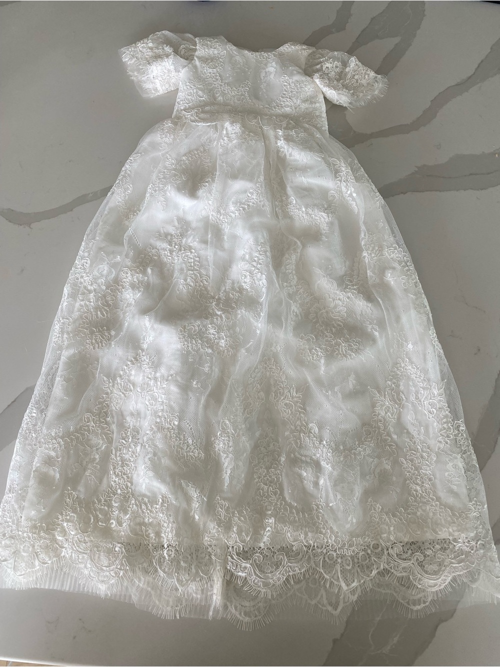 White Lace Infant Dress and Bonnet Set - Classic Baptism Attire - Picture 4 of 16